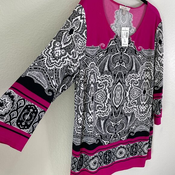 NEW Roz & Ali Womens Plus 1X Floral Stretch Tunic Top Long Sleeve Shirt - Picture 7 of 11